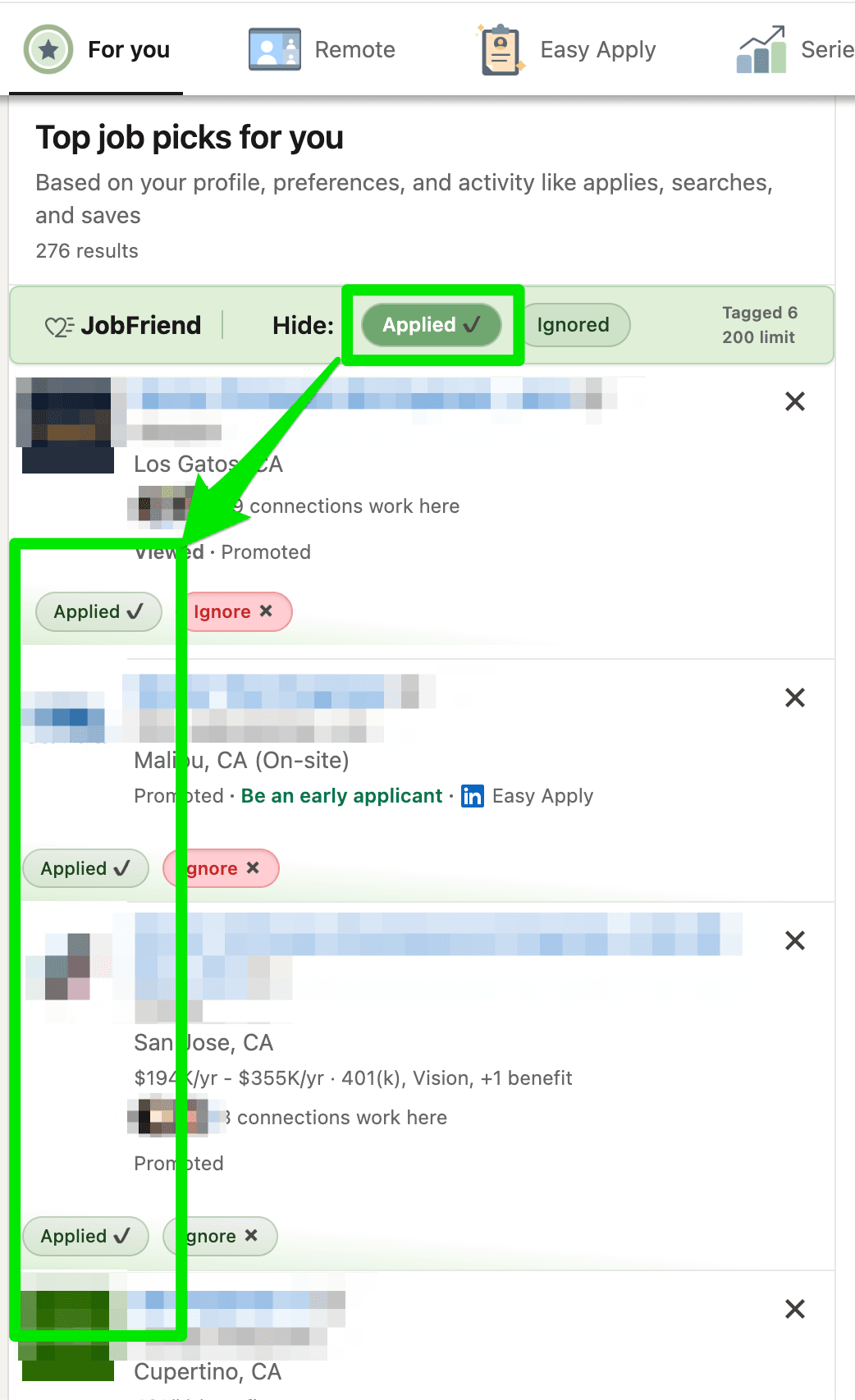 JobFriend example: Hiding applied jobs with JobFriend