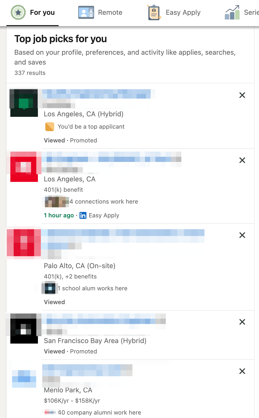 JobFriend example: Disorganized job search without JobFriend